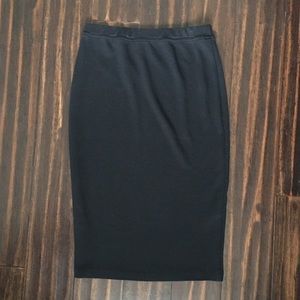 Below The Knee Black Stretch Pencil Skirt